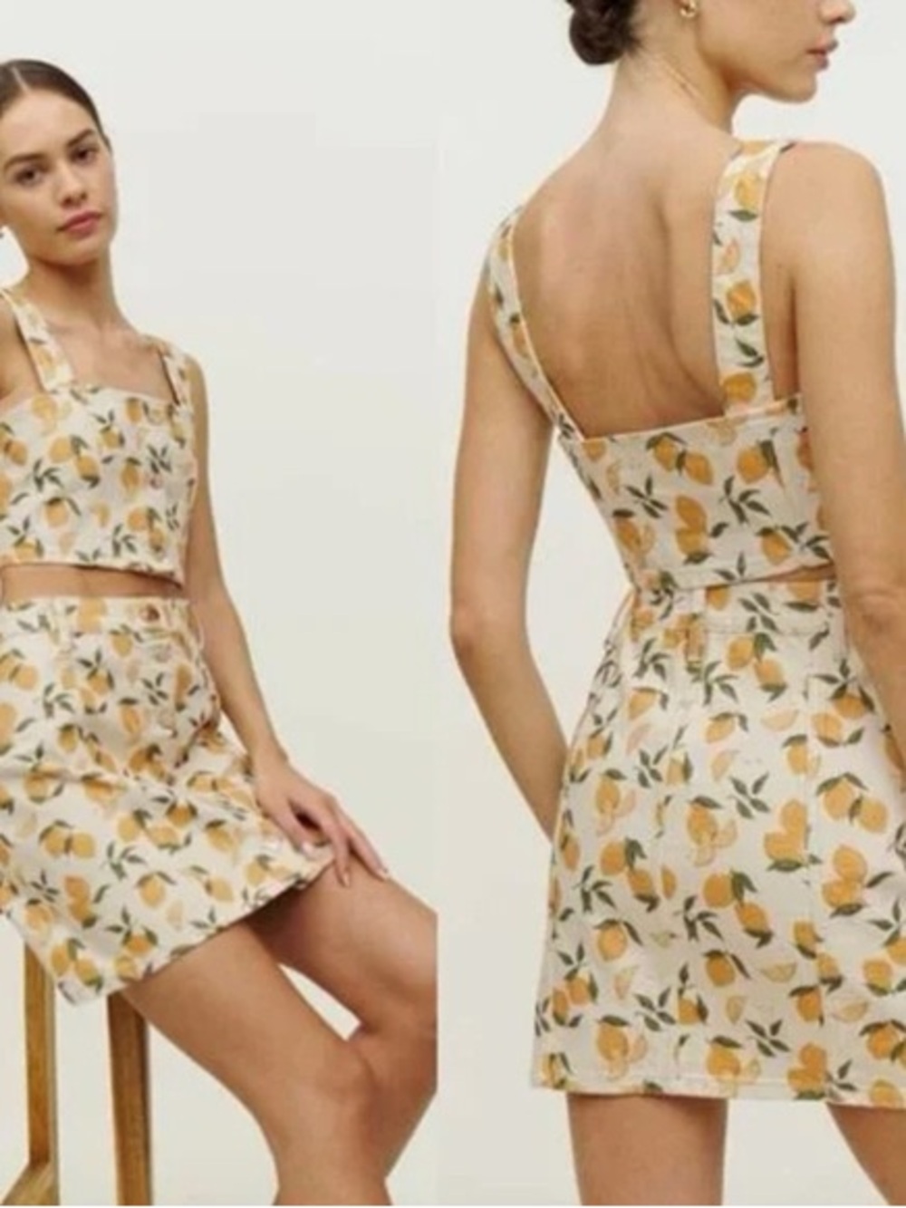 Reformation Cream Lemon Print Two-Piece Set - Picture 2 of 6